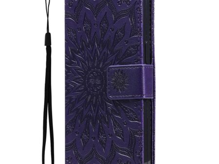 iPhone 15 Plus Læder Cover m. Pung og Strop - Mandala Blomst - Lilla Online now