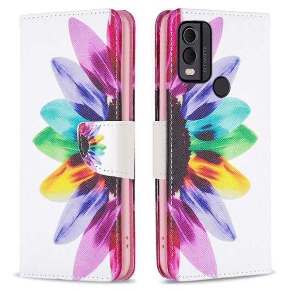 Nokia C22 Læder Cover m. Pung & Print - Farvet Blomst Online Hot Sale