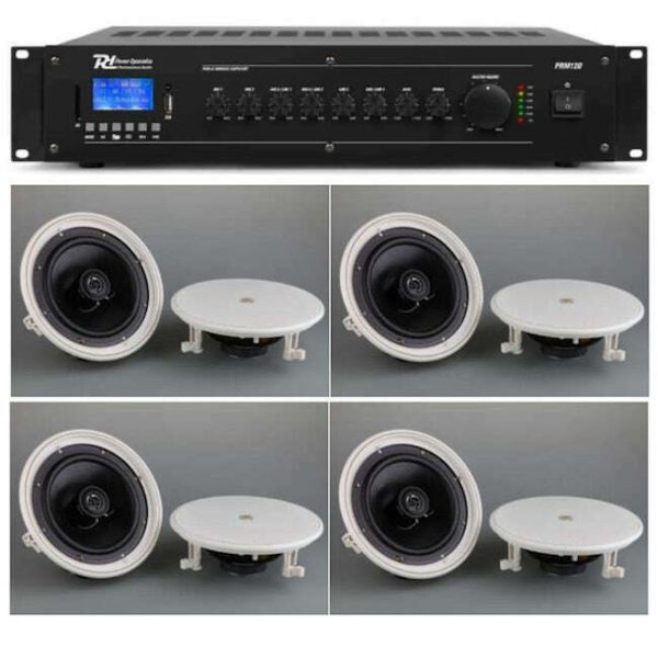 Power Dynamics 120W 100V 6 Channel PA System with 8x 8 Inch Ceiling Speakers Discount