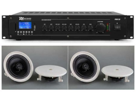 Power Dynamics 120W 100V 6 Channel PA System with 4x 8 Inch Ceiling Speakers Online Hot Sale